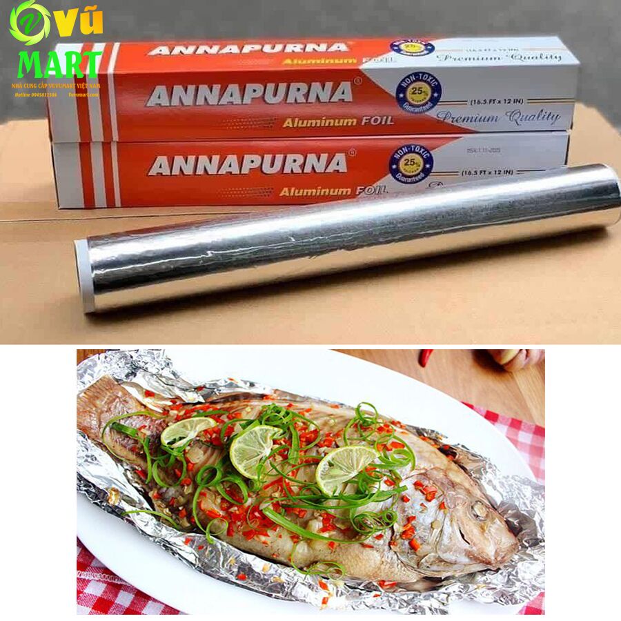 Màng Nhôm Thực Phẩm Annapurna 45cmx5m - Giấy Bạc Nướng Thịt Cá - An Toàn Vệ Sinh 46 mang-nhom-thuc-pham-loai-5mx30cm-chat-luong-o-vuvumart-Bac-Ninh