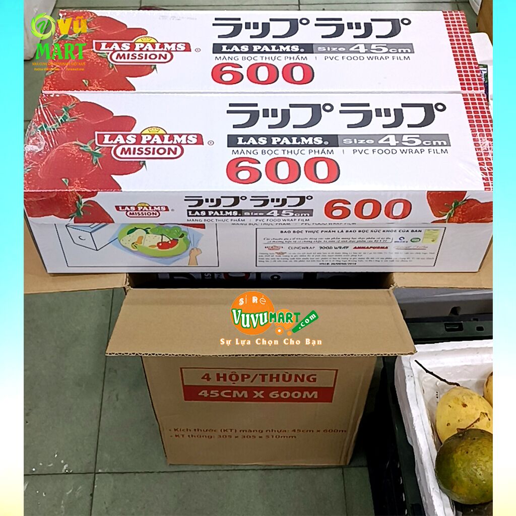 Màng Co Bọc Thực Phẩm 45cm x 600 Loại To 43 mang-boc-thuc-pham-45cm-laspalm-600-màng-co-giỏ-quà-co-giãn-bám-dính