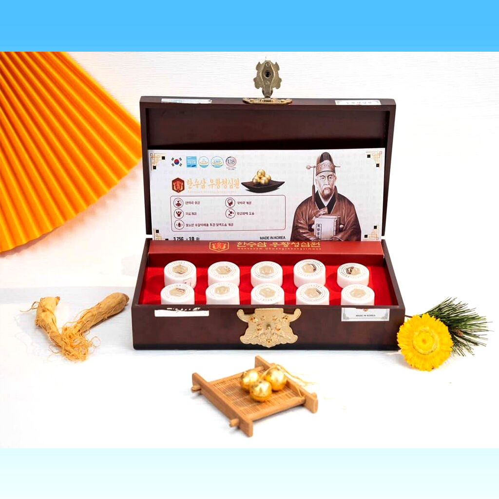 An Cung Thanh Tâm Hoàn Hansusam Uhwangcheongsimwon Hộp Gỗ 10 Viên 3,75g Hàn Quốc - Tăng Cường Lưu Thông Khí Huyết 45 An Cung Thanh Tâm Hoàn Hansusam Uhwangcheongsimwon Hộp Gỗ 10 Viên 3,75g Hàn Quốc - Tăng Cường Lưu Thông Khí Huyết - Bồi Bổ Não Cơ Thể - Khỏe Tim