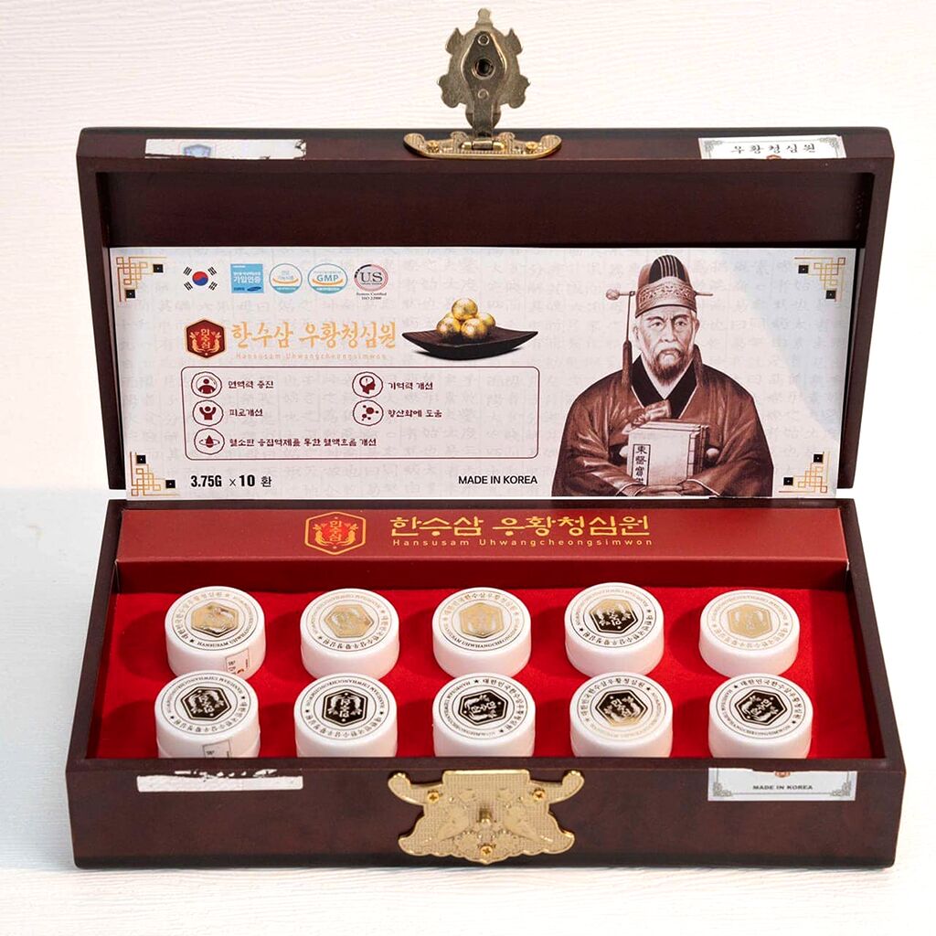 An Cung Thanh Tâm Hoàn Hansusam Uhwangcheongsimwon Hộp Gỗ 10 Viên 3,75g Hàn Quốc - Tăng Cường Lưu Thông Khí Huyết 54 An Cung Thanh Tâm Hoàn Hansusam Uhwangcheongsimwon Hộp Gỗ 10 Viên 3,75g Hàn Quốc - Tăng Cường Lưu Thông Khí Huyết - Bồi Bổ Não Cơ Thể - Khỏe Tim