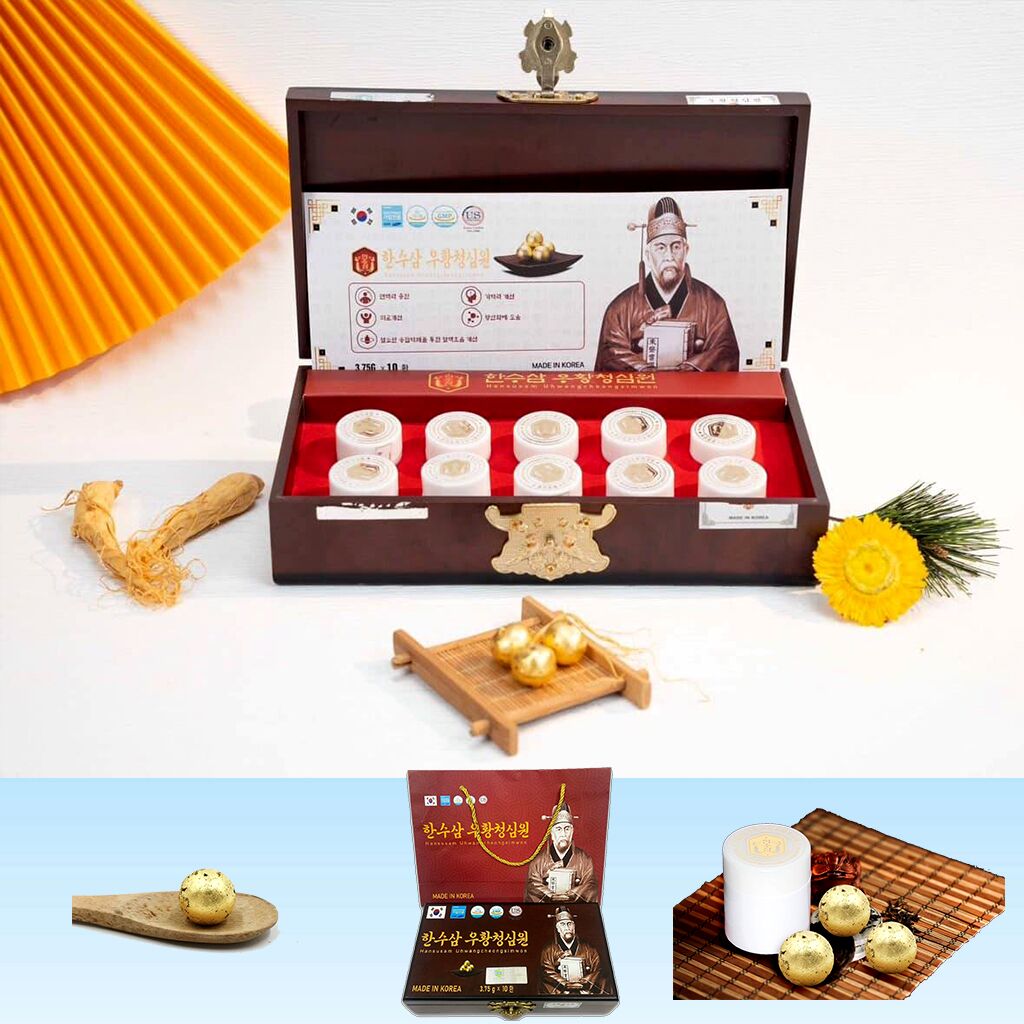 An Cung Thanh Tâm Hoàn Hansusam Uhwangcheongsimwon Hộp Gỗ 10 Viên 3,75g Hàn Quốc - Tăng Cường Lưu Thông Khí Huyết 58 An Cung Thanh Tâm Hoàn Hansusam Uhwangcheongsimwon Hộp Gỗ 10 Viên 3,75g Hàn Quốc - Tăng Cường Lưu Thông Khí Huyết - Bồi Bổ Não Cơ Thể - Khỏe Tim