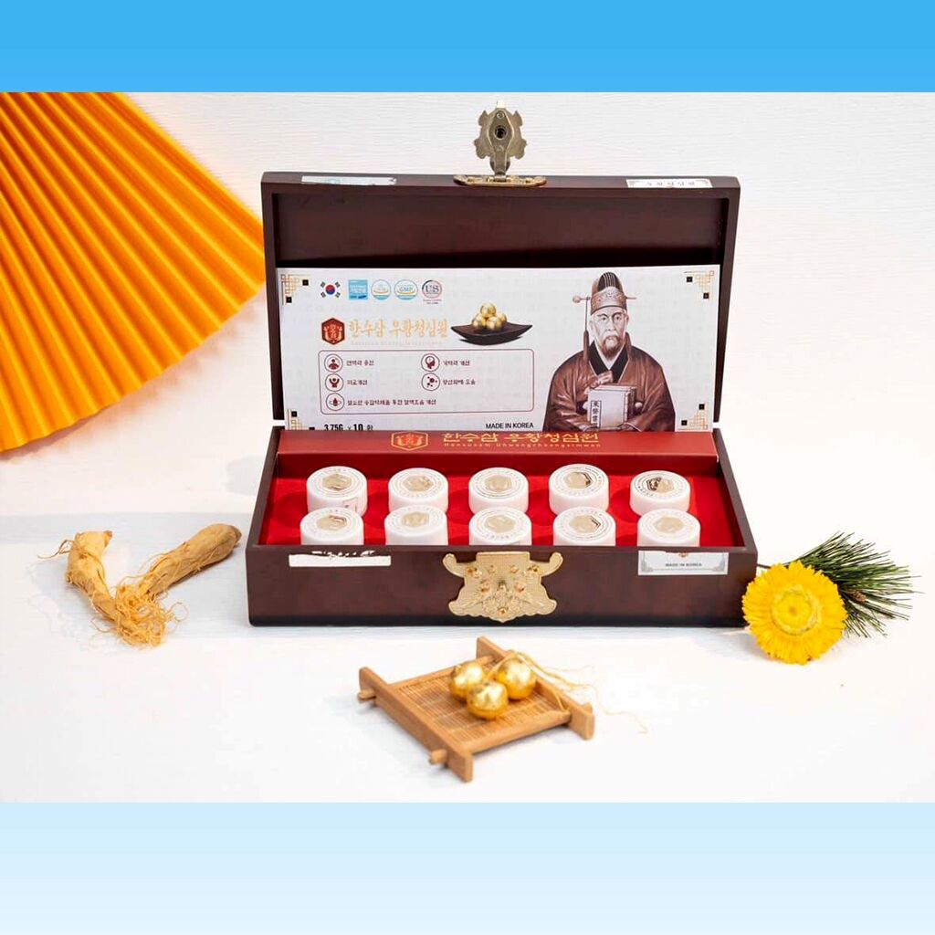 An Cung Thanh Tâm Hoàn Hansusam Uhwangcheongsimwon Hộp Gỗ 10 Viên 3,75g Hàn Quốc - Tăng Cường Lưu Thông Khí Huyết 59 An Cung Thanh Tâm Hoàn Hansusam Uhwangcheongsimwon Hộp Gỗ 10 Viên 3,75g Hàn Quốc - Tăng Cường Lưu Thông Khí Huyết - Bồi Bổ Não Cơ Thể - Khỏe Tim