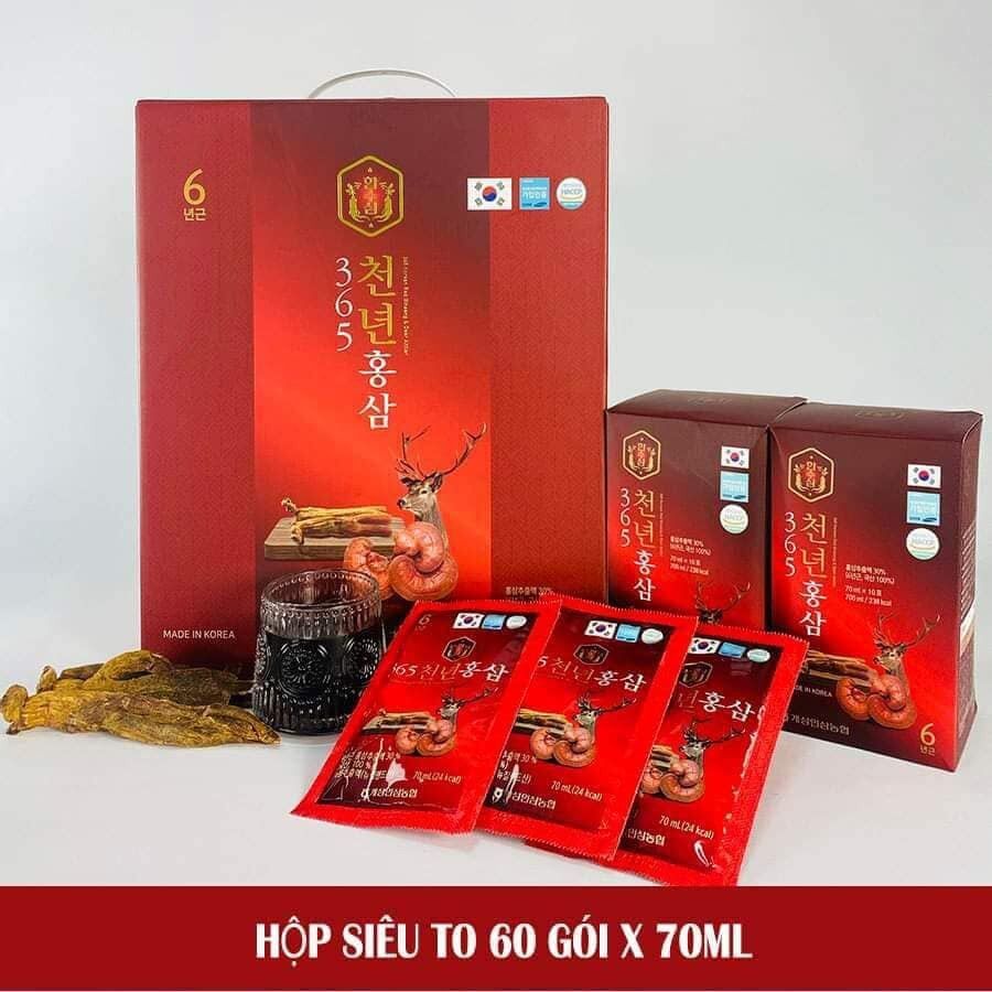 Nước Hồng Sâm Linh Chi Nhung Hươu 365 - Đại Bổ Cơ Thể, Bổ Thận Phổi - Làm Đẹp 44 Nước Hồng Sâm Nhung Hươu Linh Chi 365 Hàn Quốc Hộp 60 Gói x 70ml