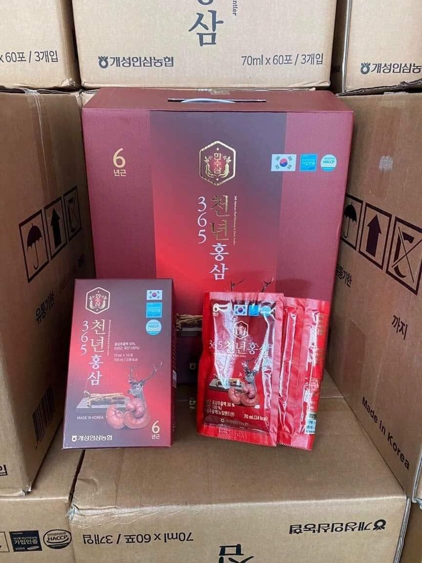 Nước Hồng Sâm Linh Chi Nhung Hươu 365 - Đại Bổ Cơ Thể, Bổ Thận Phổi - Làm Đẹp 49 Nước Hồng Sâm Nhung Hươu Linh Chi 365 Hàn Quốc Hộp 60 Gói x 70ml